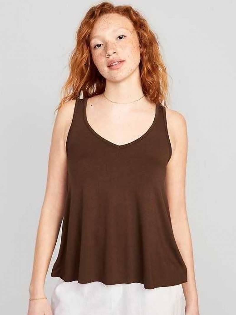 Old Navy Sleeveless Luxe V-Neck Swing T-Shirt Espresso | NRT037185