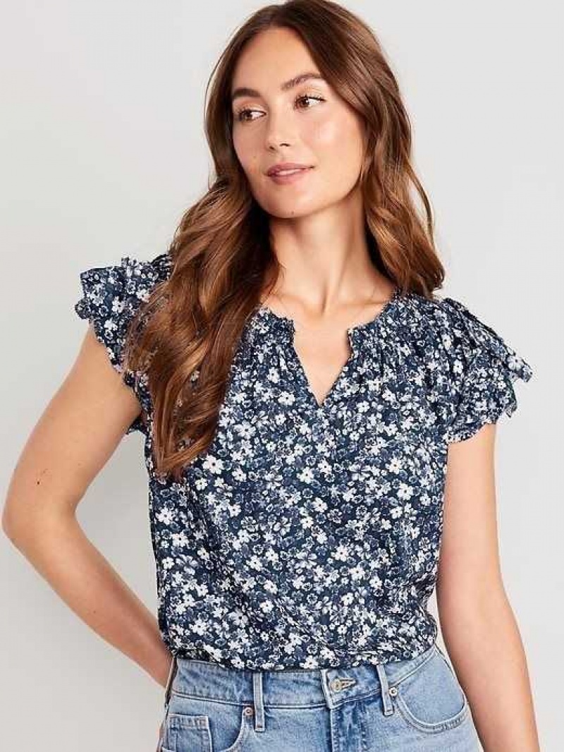 Old Navy Sleeveless Ruffle-Trim Smocked Top Blue | OSI052849