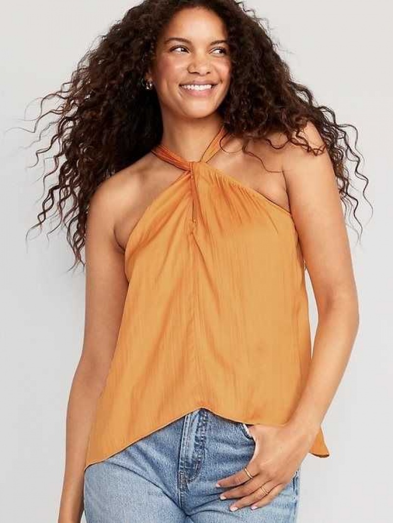 Old Navy Sleeveless Satin Twist-Front Top Golden Aurora | KVF964782