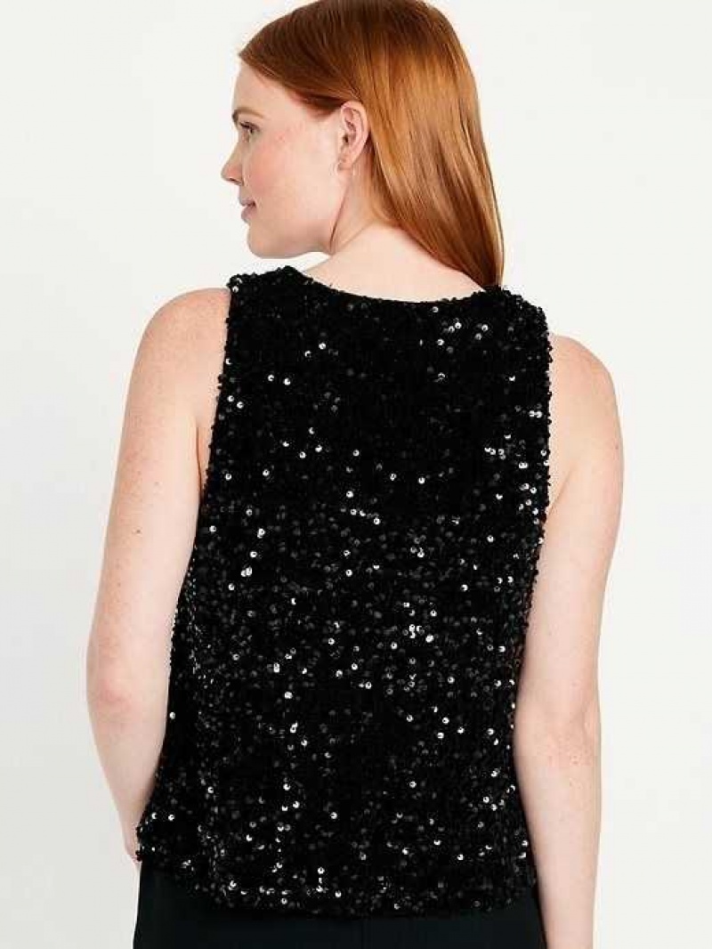 Old Navy Sleeveless Sequin Swing Top Black | KJV970841