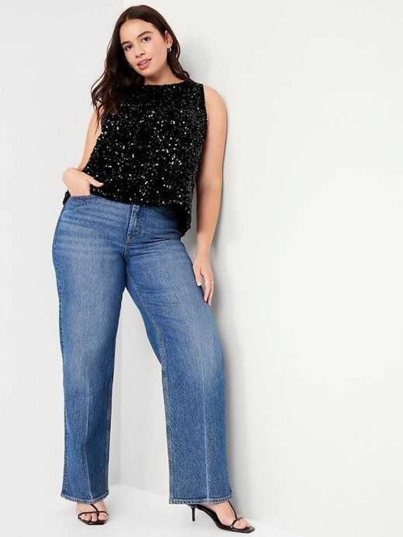 Old Navy Sleeveless Sequin Swing Top Black | KJV970841