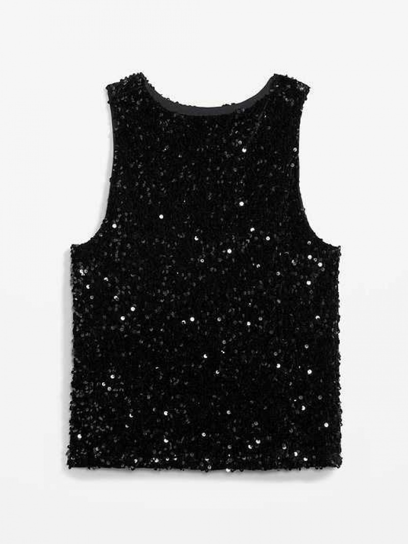 Old Navy Sleeveless Sequin Swing Top Black | KJV970841