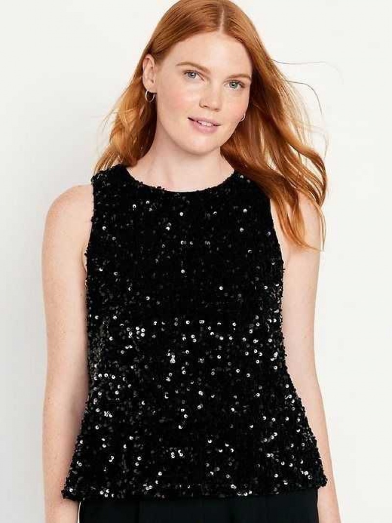 Old Navy Sleeveless Sequin Swing Top Black | KJV970841