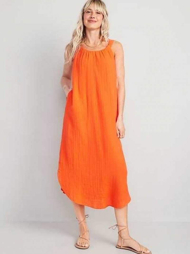 Old Navy Sleeveless Shirred Maxi Dress Orange | ULR052768