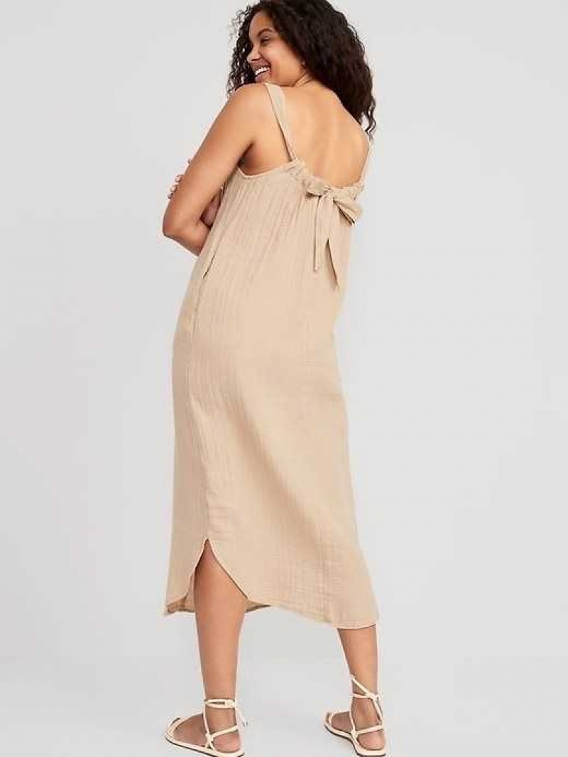 Old Navy Sleeveless Tie-Back Shirred Maxi Dress Beige | QHA921374