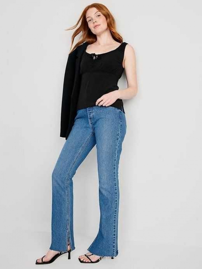 Old Navy Sleeveless Tie-Front Crepe Top Black | XFU851370