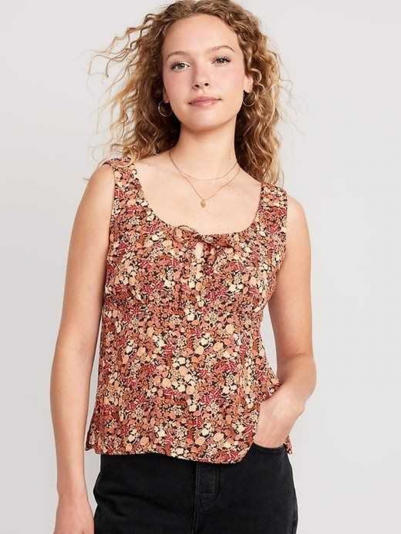 Old Navy Sleeveless Tie-Front Crepe Top Neutral Ditsy Floral | KZF129486