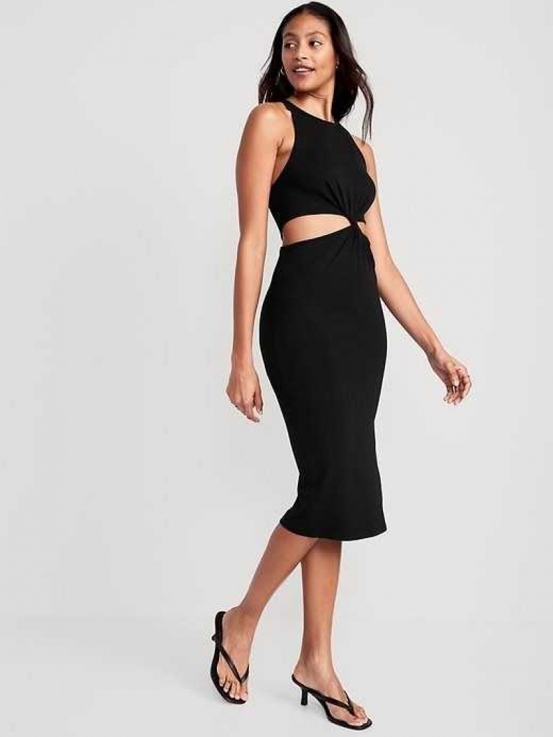 Old Navy Sleeveless Twist-Front Midi Dress Blackjack | UNO280315