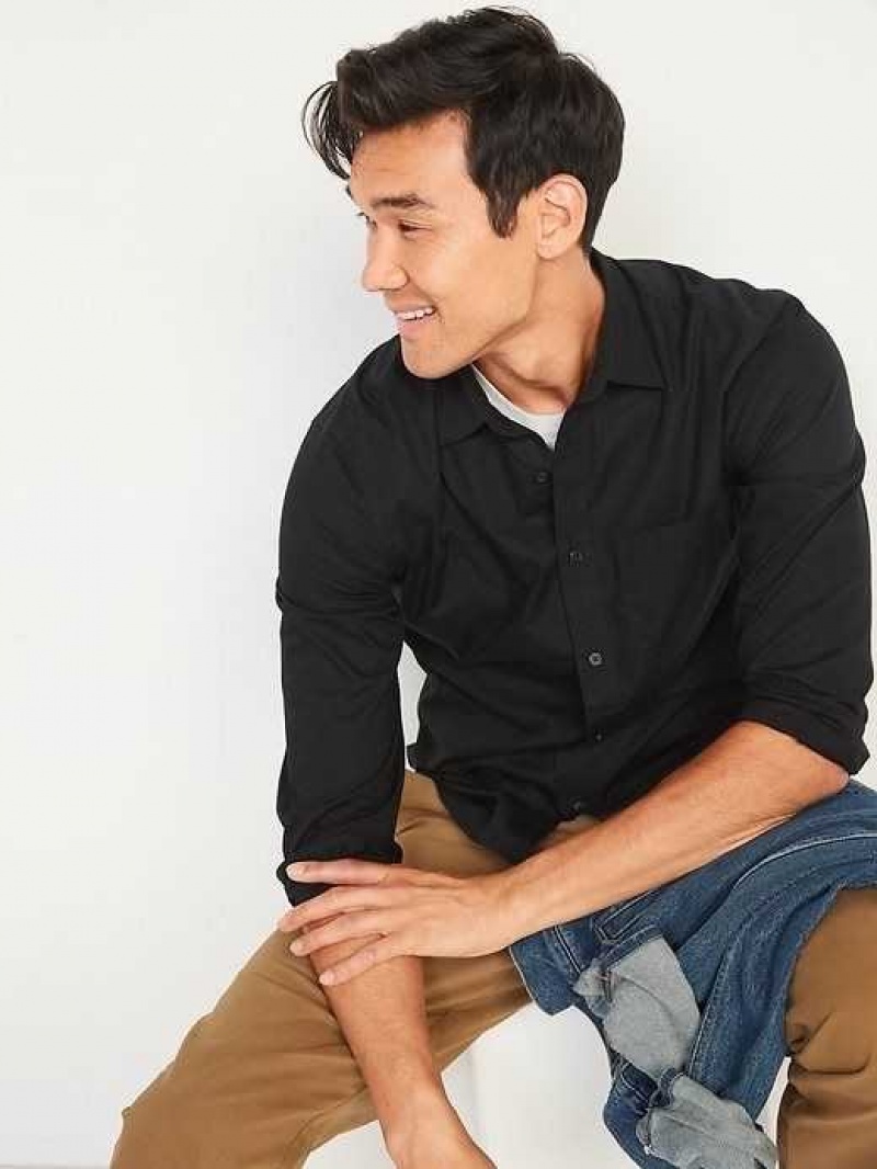 Old Navy Slim-Fit Built-In Flex Everyday Shirt Black | ZLV631247