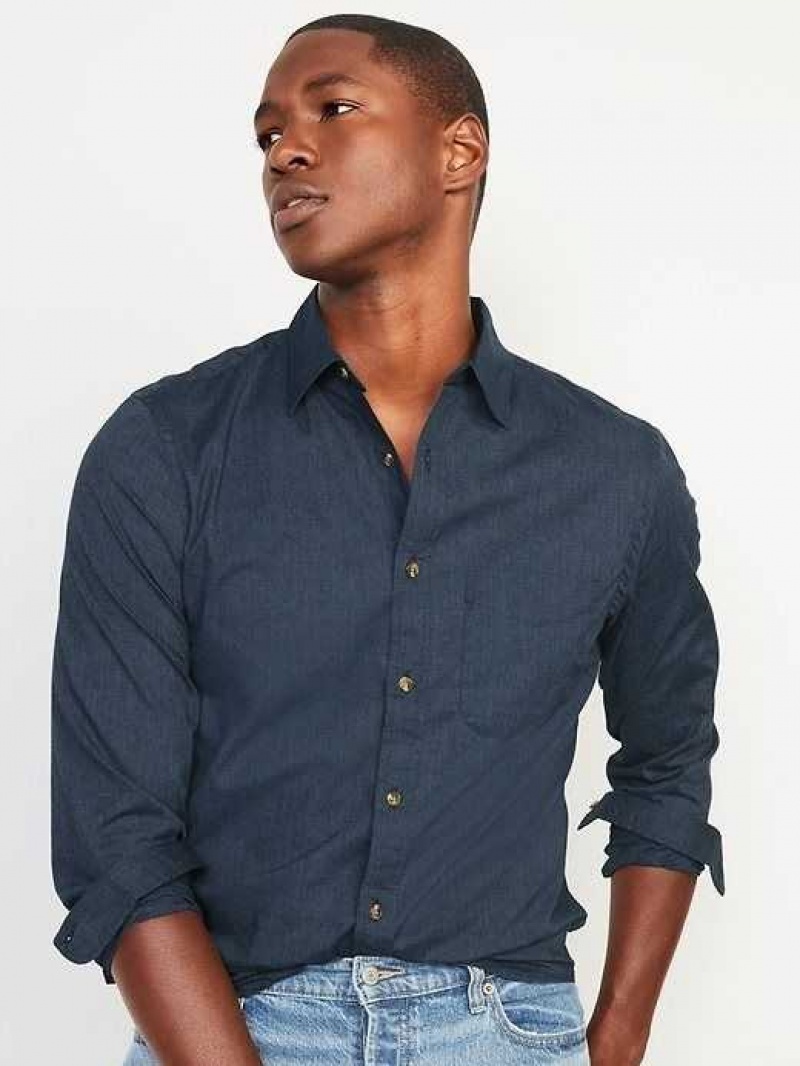 Old Navy Slim-Fit Built-In Flex Everyday Shirt Navy | YGH895170