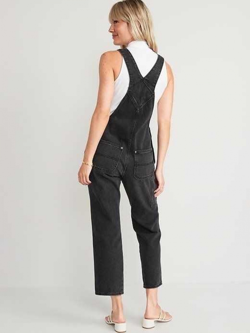 Old Navy Slouchy Straight Black Workwear Non-Stretch Jean Overalls Black | MZQ971826