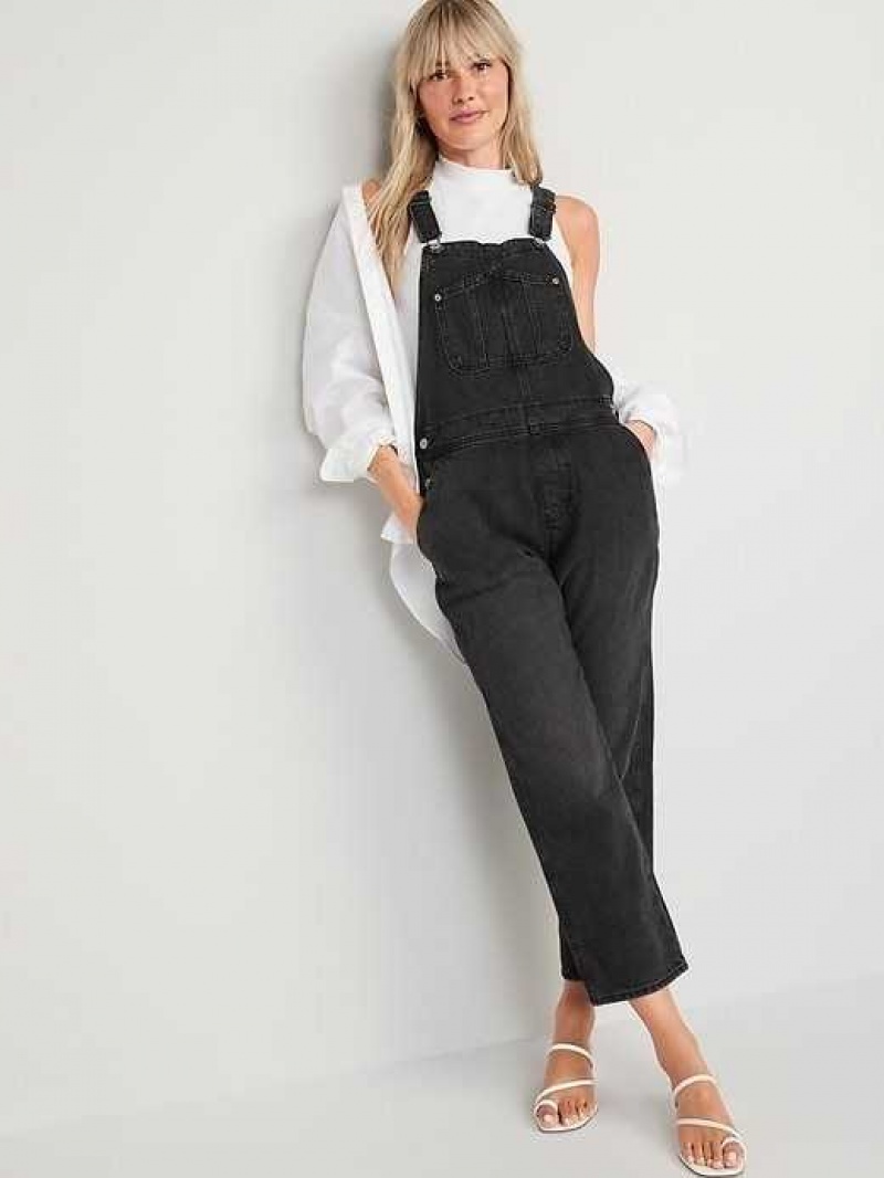 Old Navy Slouchy Straight Black Workwear Non-Stretch Jean Overalls Black | MZQ971826