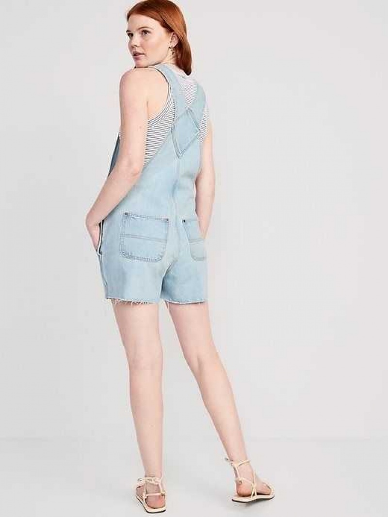 Old Navy Slouchy Straight Non-Stretch Jean Cut-Off Short Overalls Light Wash | JYV819426