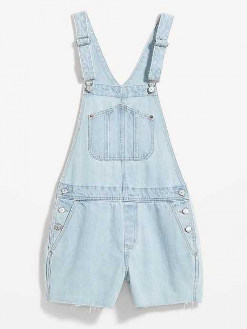 Old Navy Slouchy Straight Non-Stretch Jean Cut-Off Short Overalls Light Wash | JYV819426