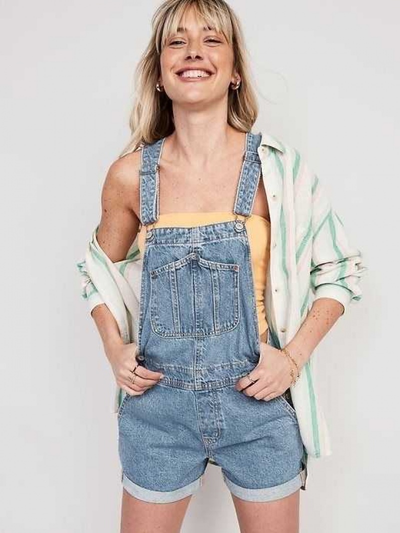 Old Navy Slouchy Straight Non-Stretch Jean Short Overalls Wash | CSL304176