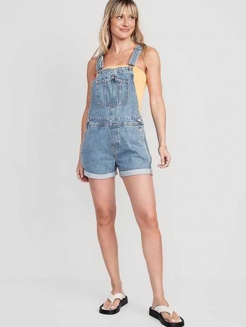 Old Navy Slouchy Straight Non-Stretch Jean Short Overalls Wash | CSL304176