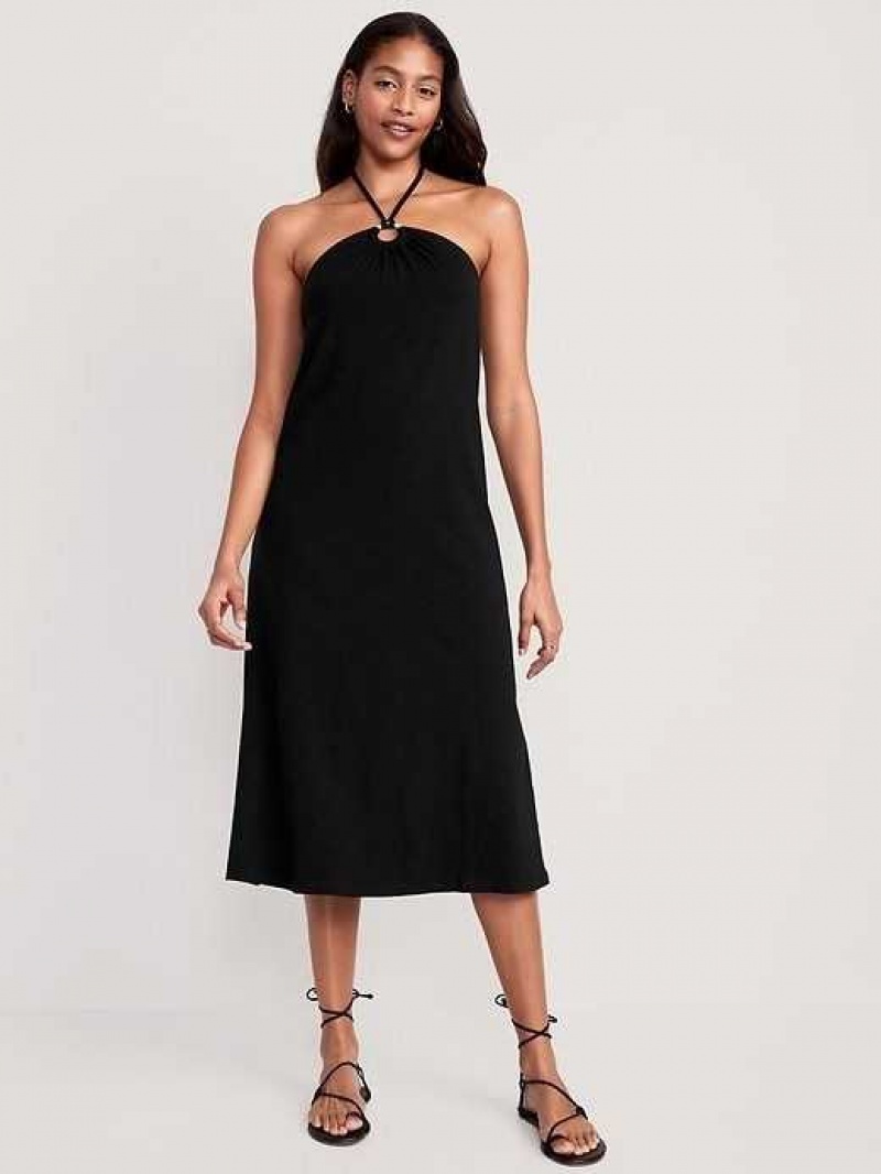 Old Navy Slub-Knit Halter Midi Shift Dress Black | RZF094813