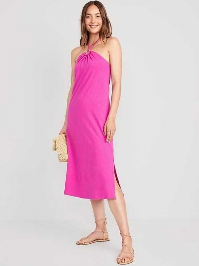 Old Navy Slub-Knit Halter Midi Shift Dress Dragon Fruit | ZRN281547