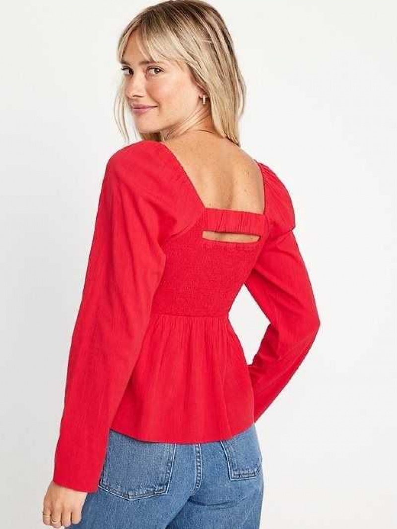 Old Navy Smocked Crepe Top Red | JSM390157