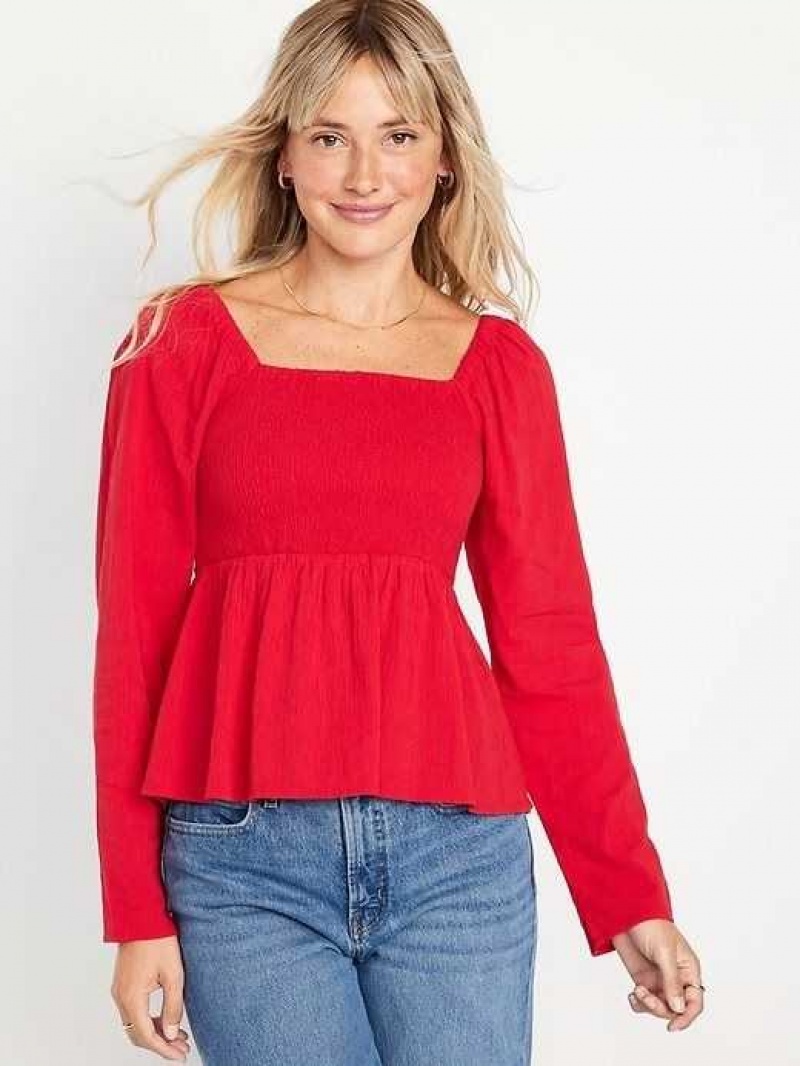 Old Navy Smocked Crepe Top Red | JSM390157