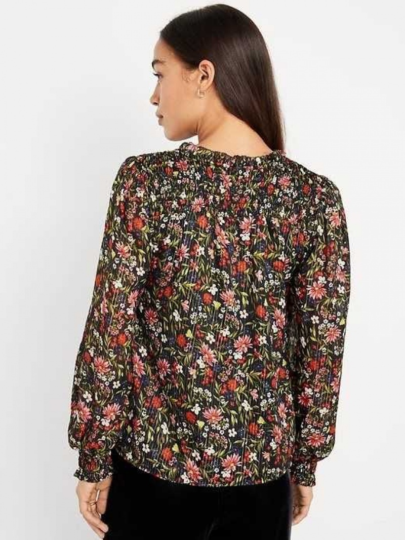 Old Navy Smocked Floral Shine Blouse Multicolor | WFJ834095