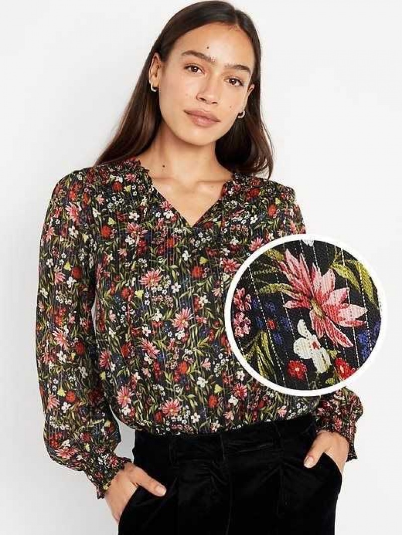 Old Navy Smocked Floral Shine Blouse Multicolor | WFJ834095