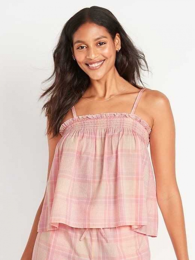 Old Navy Smocked Plaid Pajama Swing Cami Top White / Pink | AZH106374