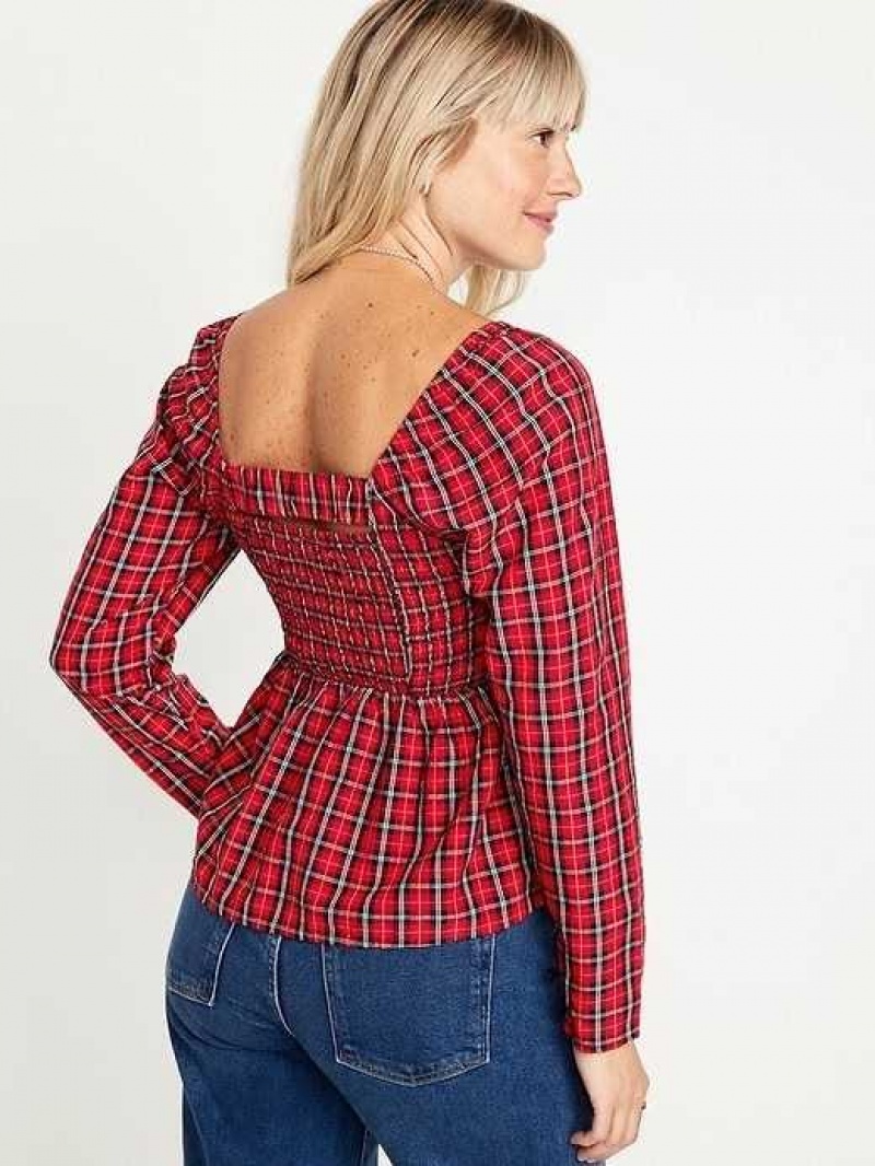 Old Navy Smocked Seersucker Top Red | CRM840371