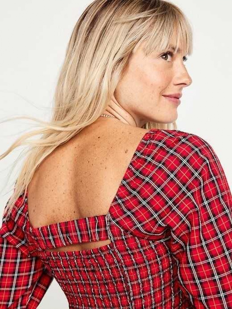 Old Navy Smocked Seersucker Top Red | CRM840371