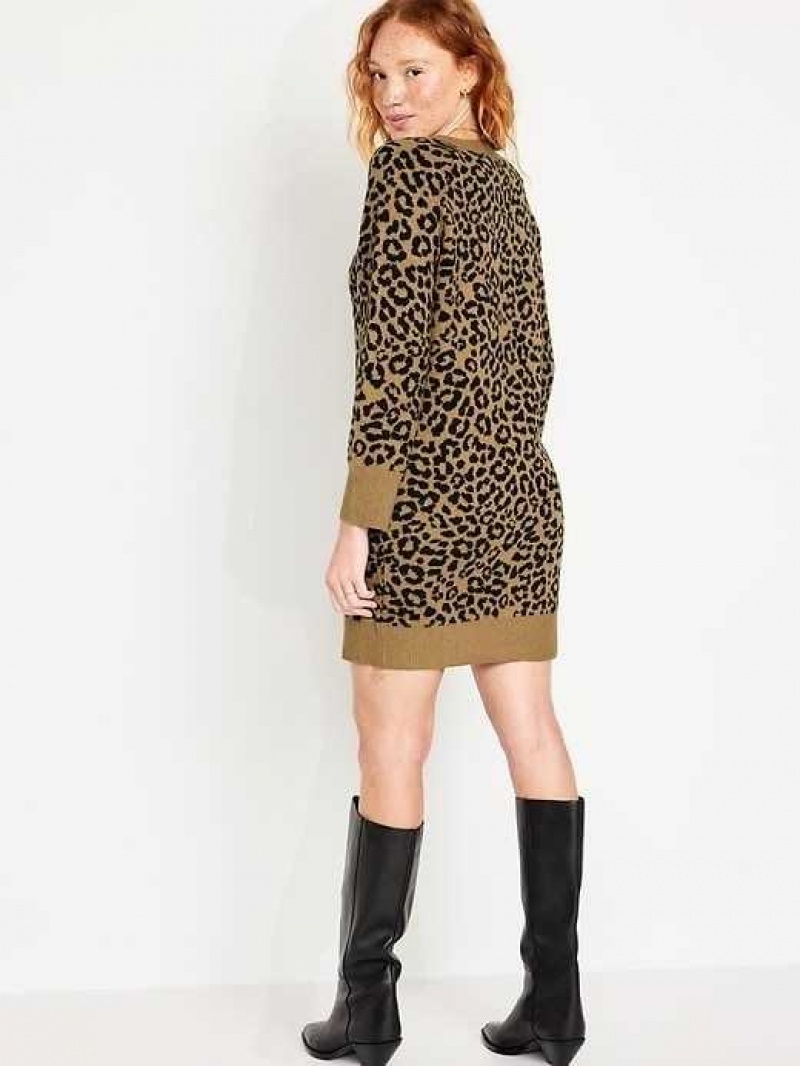 Old Navy SoSoft Printed Mini Sweater Dress Cheetah | OXK593412