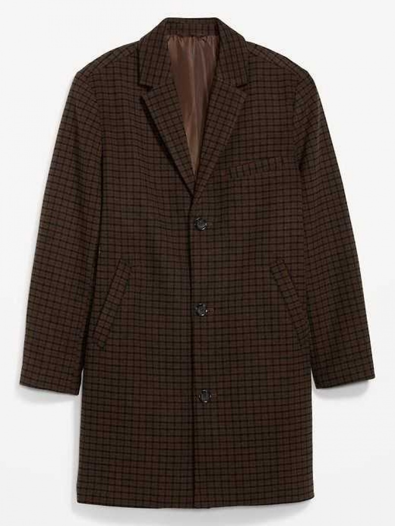 Old Navy Soft-Brushed Plaid Button-Front Topcoat Brown | JBN687029