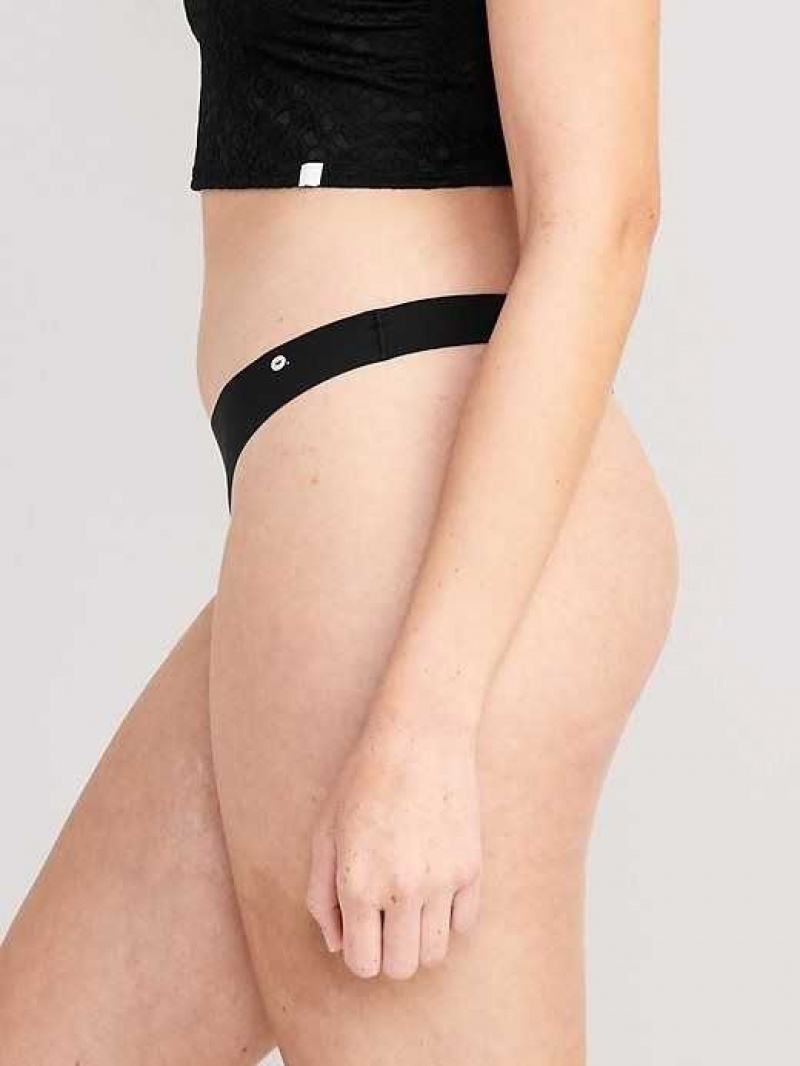 Old Navy Soft-Knit No-Show Thong Underwear Black | GUD948571