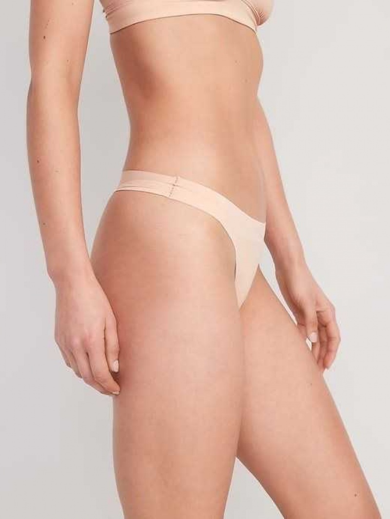 Old Navy Soft-Knit No-Show Thong Underwear Frappe | DON706951