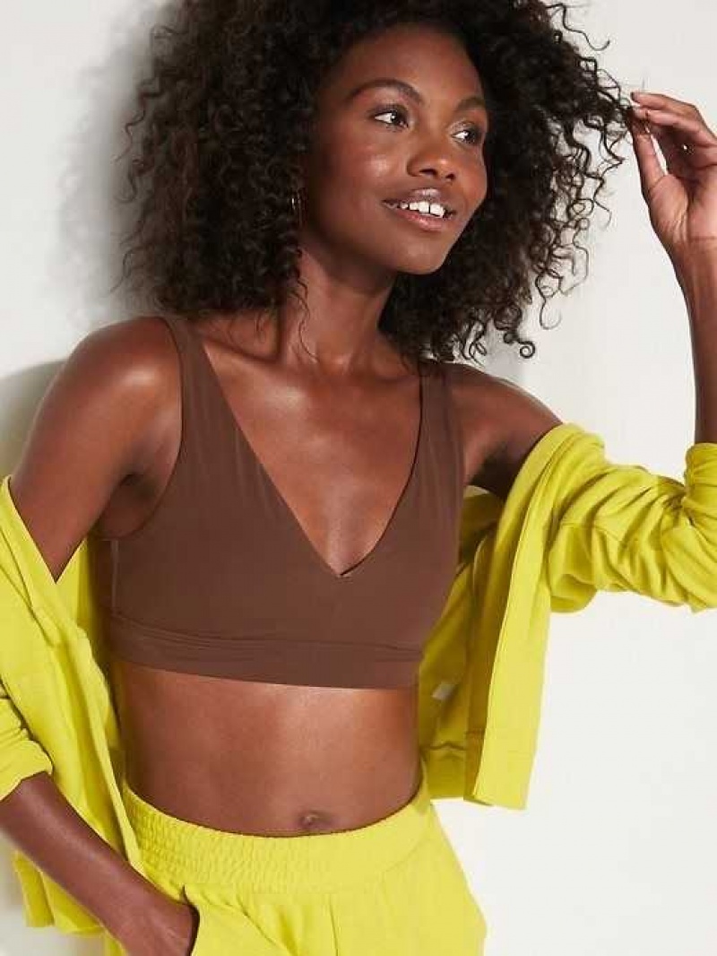 Old Navy Soft-Knit V-Neck Bralette Top Dark Walnut | PDC835276