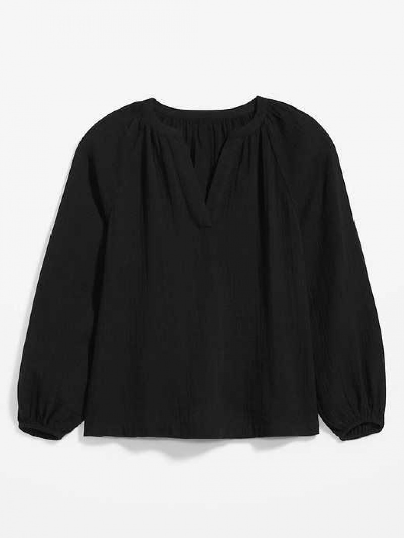 Old Navy Split-Neck Blouse Black | MVD759243