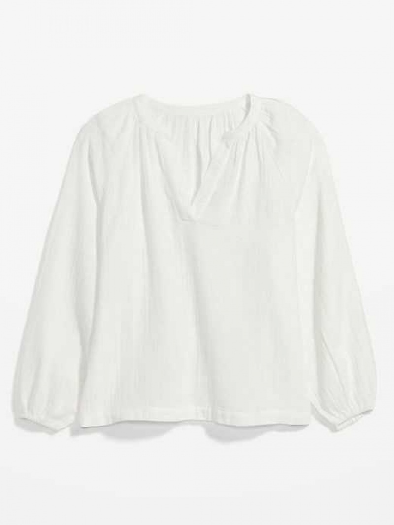 Old Navy Split-Neck Blouse White | MXN743502