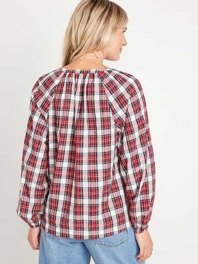 Old Navy Split-Neck Plaid Seersucker Shirt Red | OEP329516