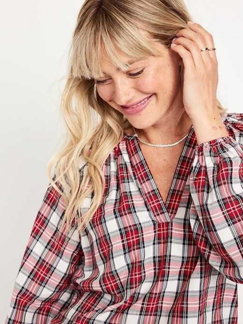 Old Navy Split-Neck Plaid Seersucker Shirt Red | OEP329516