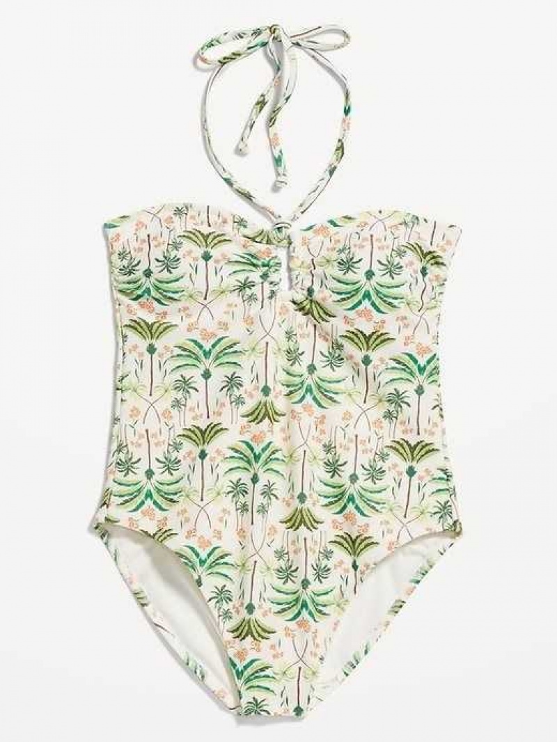 Old Navy Square-Ring Halter One-Piece Swimsuit White | ESN673098