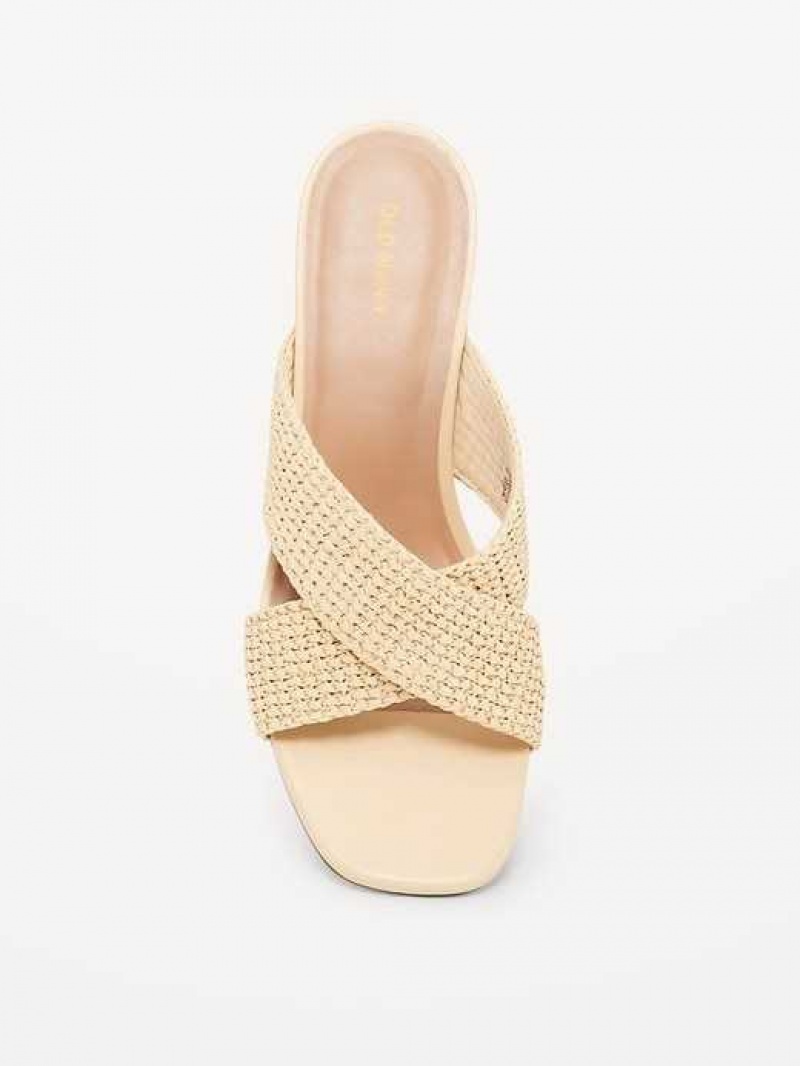 Old Navy Square-Toe Braided Straw Cross-Strap Mule Sandals Beige | VYF163790