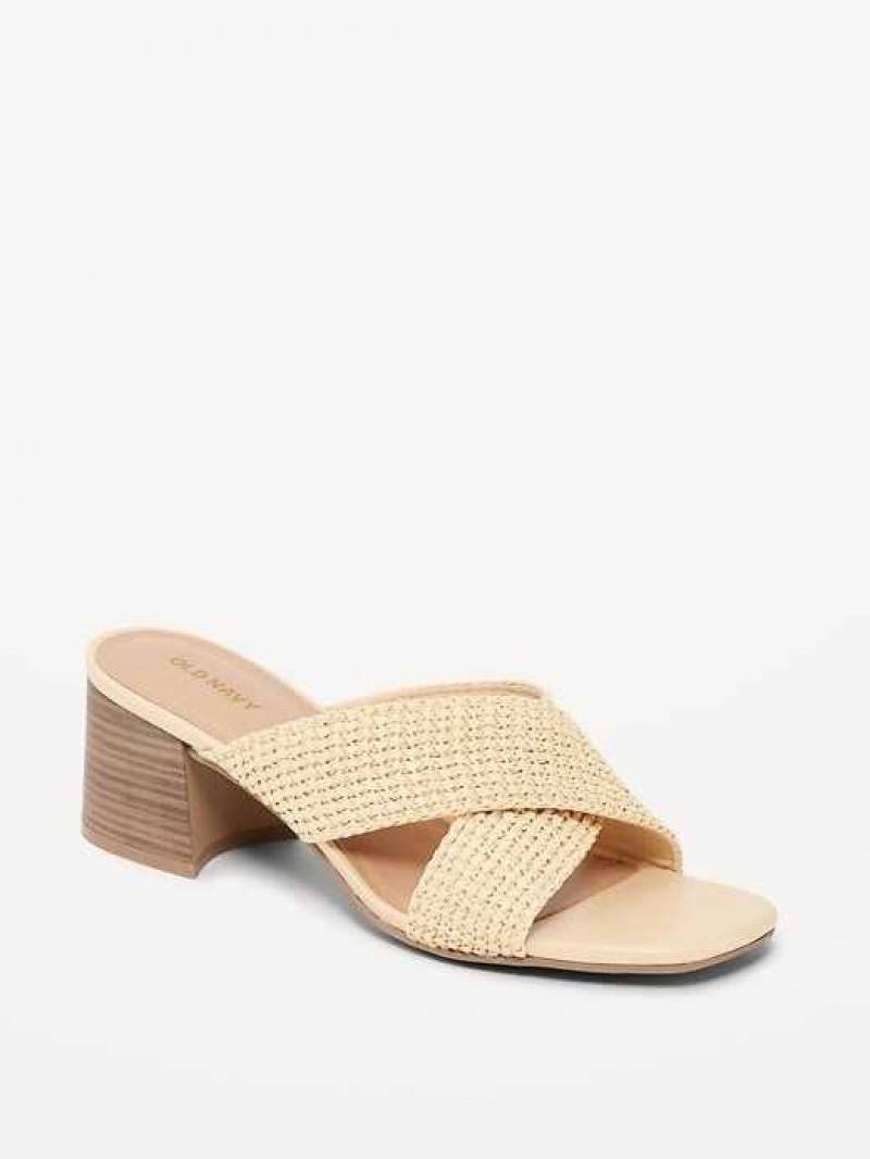 Old Navy Square-Toe Braided Straw Cross-Strap Mule Sandals Beige | VYF163790