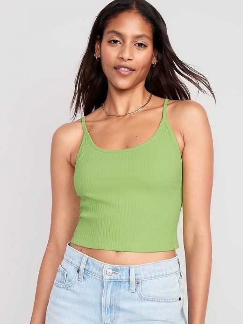 Old Navy Strappy Rib-Knit Cropped Tank Top Greengage | QTJ765319