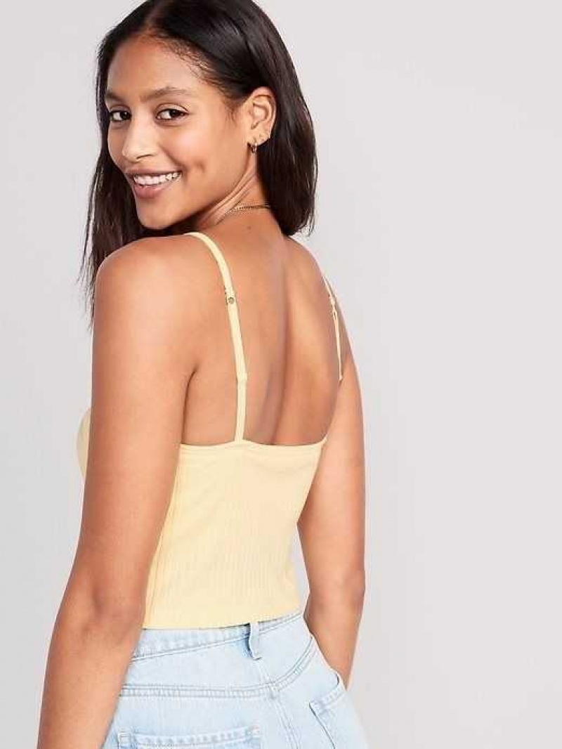 Old Navy Strappy Rib-Knit Cropped Tank Top Golden Straw | ZDA531972