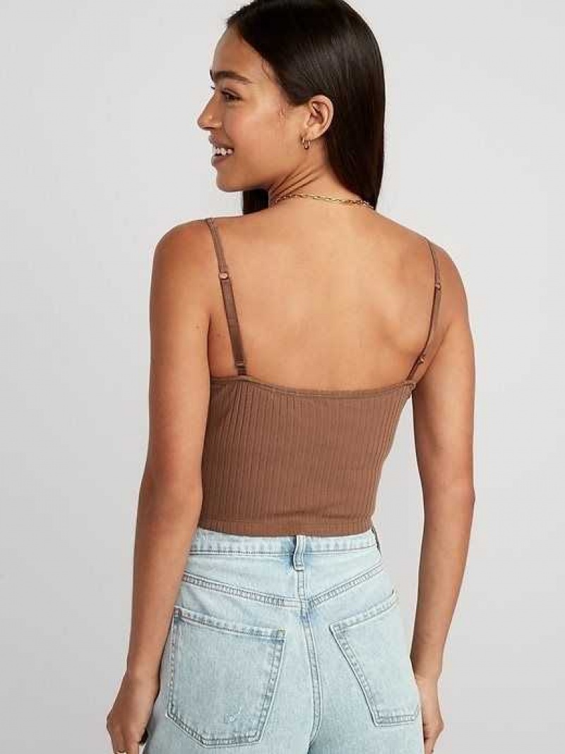 Old Navy Strappy Rib-Knit Cropped Tank Top Date Palm | YRU981645