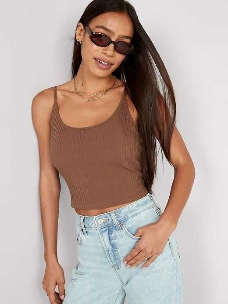 Old Navy Strappy Rib-Knit Cropped Tank Top Date Palm | YRU981645