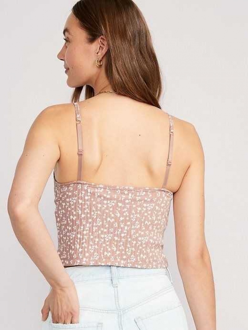 Old Navy Strappy Rib-Knit Cropped Tank Top Neutral Floral | LYR856017