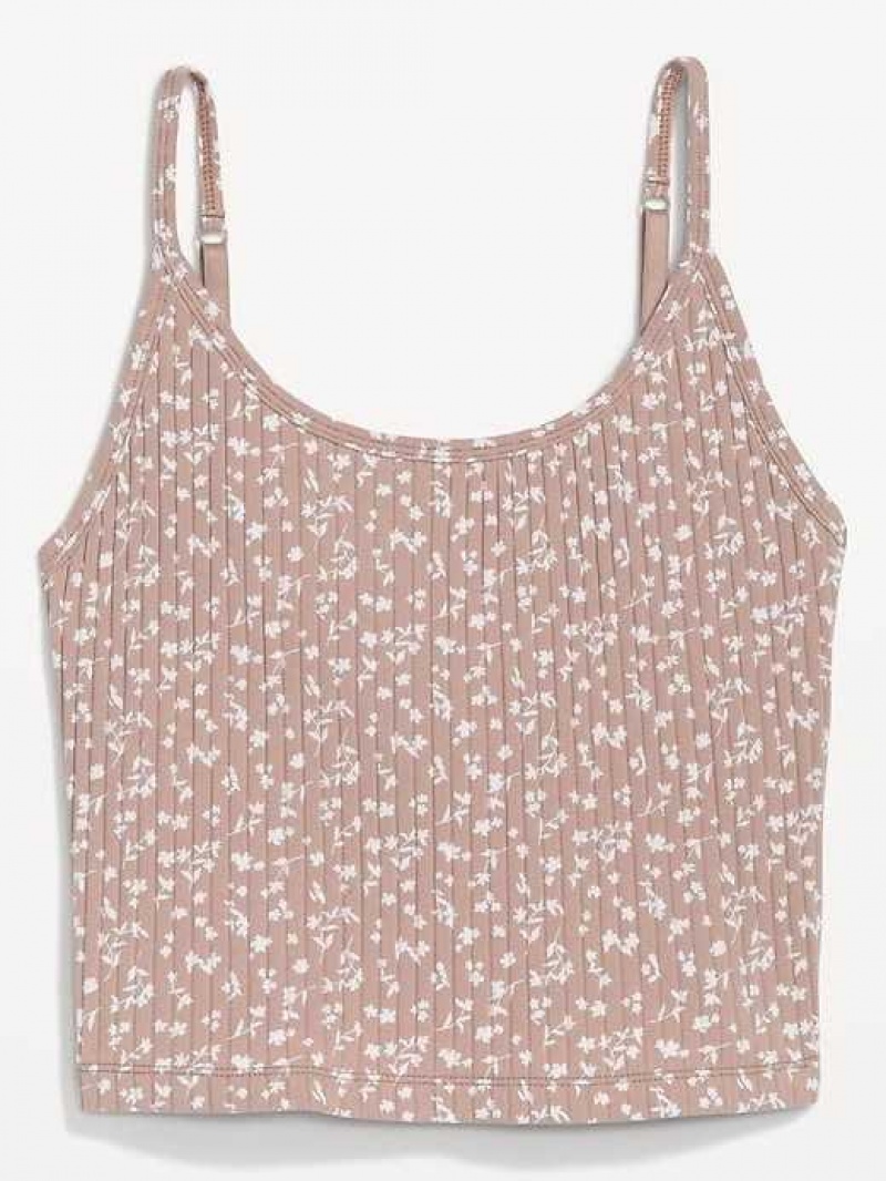 Old Navy Strappy Rib-Knit Cropped Tank Top Neutral Floral | LYR856017