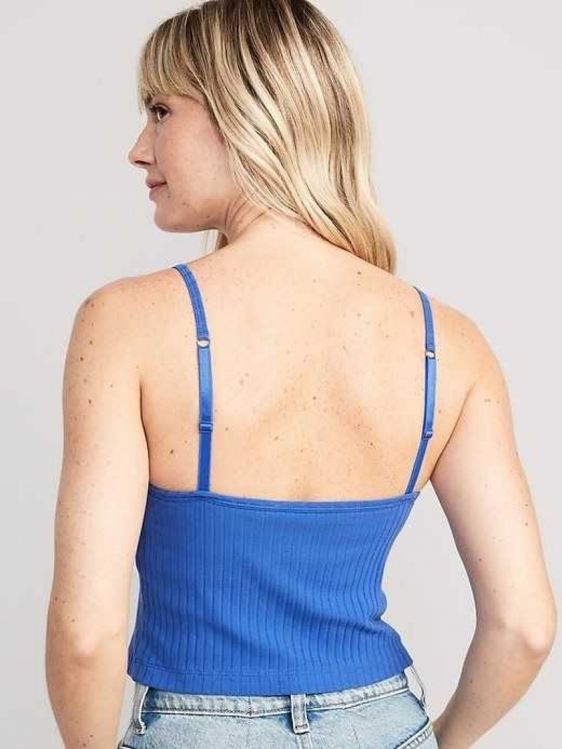 Old Navy Strappy Rib-Knit Cropped Tank Top Blue | YPH052819