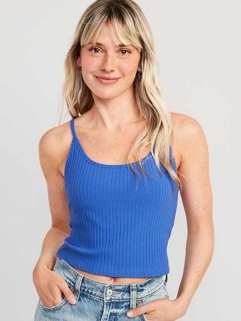 Old Navy Strappy Rib-Knit Cropped Tank Top Blue | YPH052819