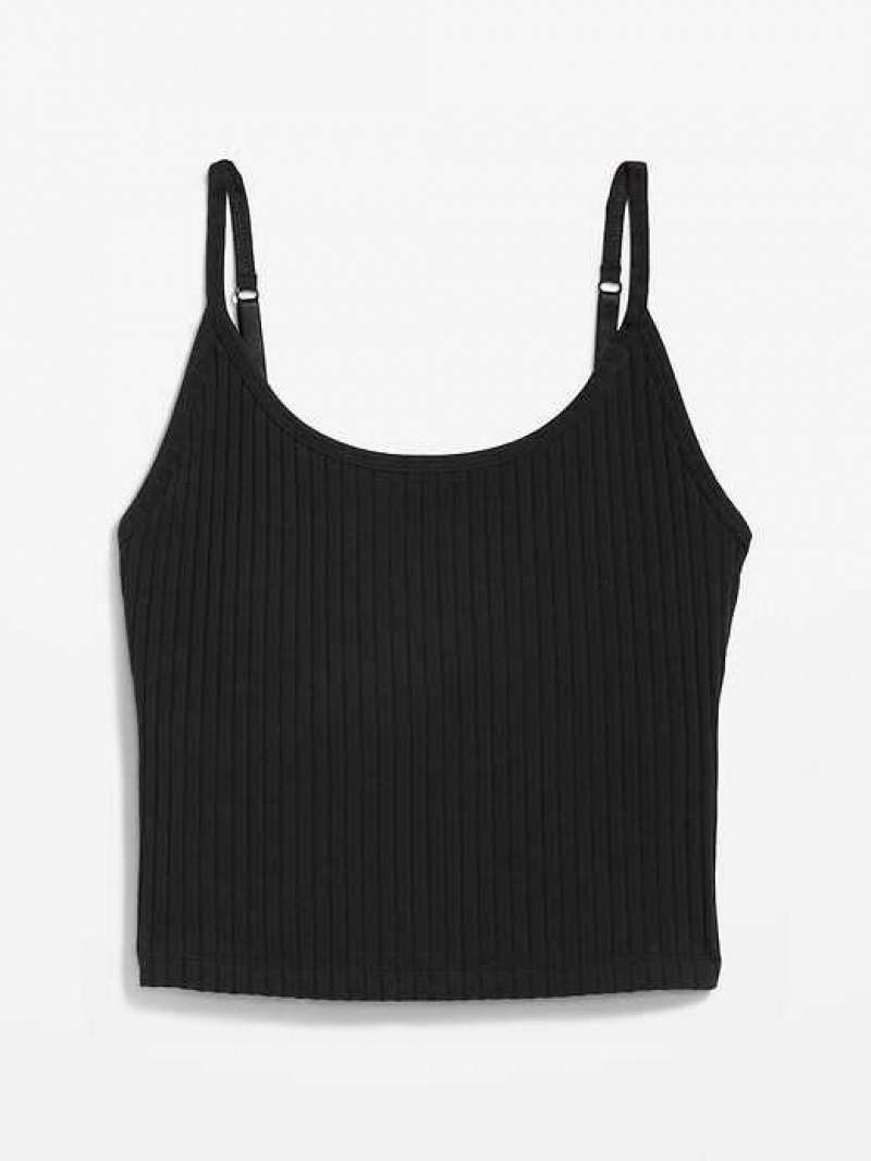 Old Navy Strappy Rib-Knit Cropped Tank Top Black | HLK284501